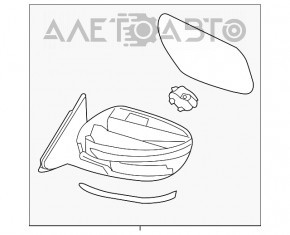 Зеркало боковое правое Nissan Rogue 14-20 5 пинов, поворотник, синее