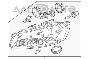 Фара передняя левая VW Passat b7 12-15 USA голая галоген, полез отражатель, мутное стекло внутри, нет крышки