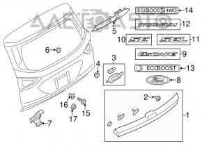 Moldura portbagajului cu emblema Ford Escape MK3 13-16, deasupra camerei, cu punct de prindere rupt.