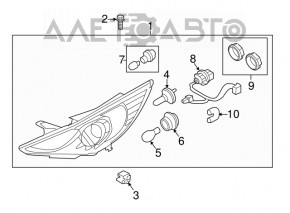 Far stânga față goală Hyundai Sonata 11-15, reflector lucios, pentru polizare, fabricat, sticlă Depo