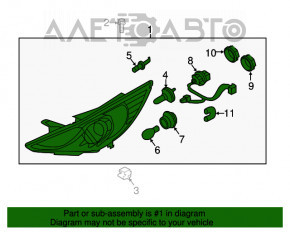 Фара передняя левая голая Hyundai Sonata 11-15 hybrid галоген