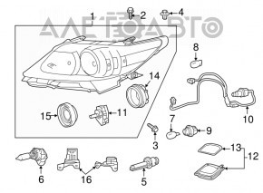 Фара передняя левая голая Lexus ES300h ES350 13-15 дорест ксенон