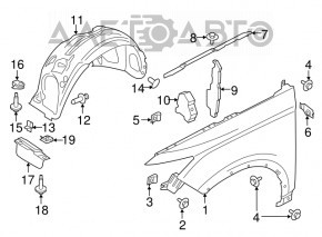 Aripa din față stânga Lincoln MKC 15-19, culoare argintie UX, completă.