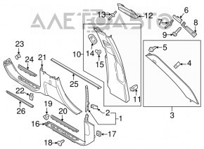 Capacul stâlpului central al centurii de siguranță dreapta Porsche Cayenne 958 11-14 alcantara negru