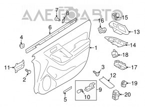 Capacul ușii, cartela frontală stânga Subaru Forester 14-18 SJ negru cu inserție gri, ștergător, cotier, pentru curățare chimică.