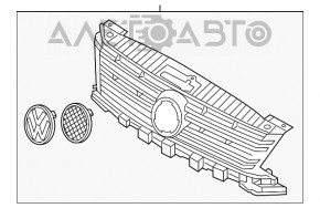 Grila radiatorului asamblată VW Tiguan 12-17, restaurată cu emblema, zgâriată, suportul rupt, pete și nisip pe crom.