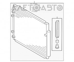 Radiatorul condensatorului de aer condiționat Toyota Highlander 14-19 2.7, 3.5 este deteriorat, aripile sunt îndoit.