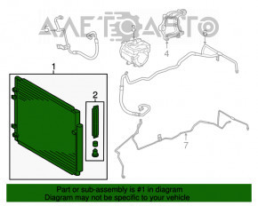 Radiatorul condensatorului de aer condiționat Toyota Highlander 14-19 2.7, 3.5 este deteriorat, aripile sunt îndoit.