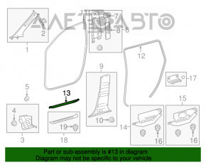 Capac prag interior fata stanga Toyota Highlander 14-19 negru, uzat.