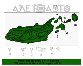 Фара передняя левая голая Chevrolet Malibu 16-18 галоген, царапина