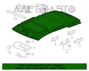 Acoperirea plafonului pentru Jeep Grand Cherokee WK2 14-15, bej, fără panoramică, cu nevoie de curățare chimică, este ruptă.