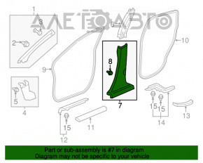 Capacul stâlpului central, partea de jos, stânga, gri, pentru Honda CRV 12-16, zgârieturi.