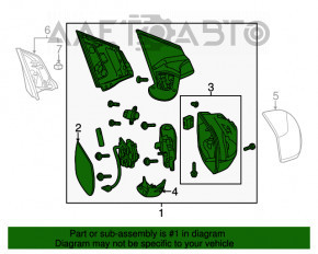 Зеркало боковое правое Honda CRV 12-14 дорест 3 пина зеленое