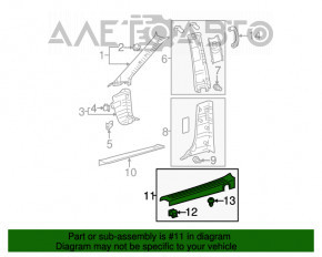 Capacul pragului din spate stânga pentru Toyota Sienna 11-14, gri.