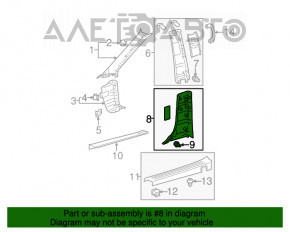 Capacul stâlpului central, partea de jos, stânga, Toyota Sienna 11-14, gri.