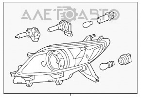 Far stânga față Toyota Sienna 11-20, gol, halogen, pentru polizare, micro-fisuri.