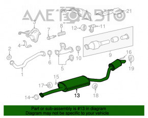 Silencerul din spate cu teava pentru Toyota Highlander 14-16 3.5 este indoit.