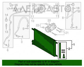 Radiatorul condensatorului de aer condiționat VW Jetta 19- este deteriorat.