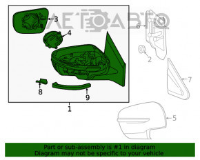 Oglindă laterală dreapta Nissan Murano z52 15- 5 pini, semnalizator, neagră, neoriginală Polyway