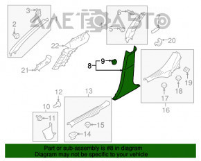 Capacul stâlpului central, partea de jos, stânga, Subaru Outback 15-19, negru, zgârieturi