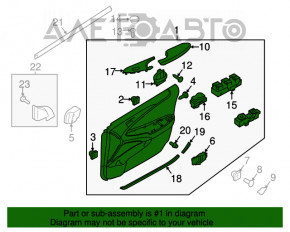 Panoul ușii față stânga Hyundai Sonata 11-15, negru cu inserție gri din plastic, cotier din piele, model de matriță întunecată, zgârieturi.