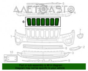 Inserția cromată în grila radiatorului pentru Jeep Compass 11-16 are 5 direcții rupte.