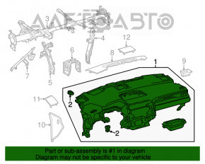 Panoul frontal al tabloului de bord cu AIRBAG Lexus RX350 16-22 negru