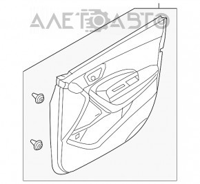 Panoul ușii, cartela frontală stânga Hyundai Santa FE Sport 13-18 negru cu inserție gri din plastic, cotiera din piele, zgârieturi