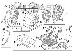 Rândul din spate al scaunelor, al doilea rând Hyundai Santa FE Sport 13-16, material textil gri.