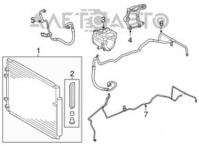 Radiatorul condensatorului de aer condiționat Toyota Highlander 14-19 2.7, 3.5 este deteriorat, aripile sunt îndoit.