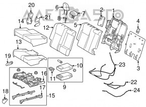 Rândul din spate al locurilor, al doilea rând Toyota Highlander 14-16, material textil gri închis.