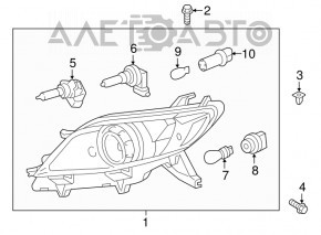 Far dreapta față Toyota Sienna 11-20, gol, halogen, zgârieturi.