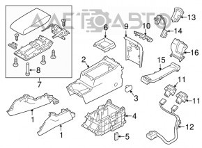 Consola centrală cu cotieră pentru Subaru Legacy 15-19 din piele neagră, cu încălzire, zgârieturi, fixare ruptă.