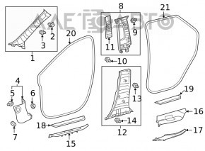 Capac prag interior dreapta fata pentru Lexus RX350 RX450h 16-22, negru cu crom