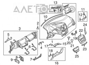 Torpedo panoul frontal cu AIRBAG pentru Ford Focus mk3 15-18 restilizat, negru, cu fisură