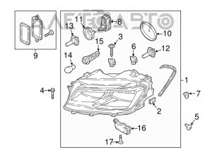 Фара передняя правая VW Tiguan 18- голая галоген, ДХО галоген, новый OEM оригинал