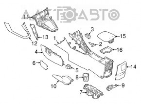 Cotieră consola centrală și suporturi pentru pahare Ford Focus mk3 15-18 rest, negru, cu suprapuneri decorative subtile