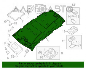 Acoperirea tavanului Nissan Pathfinder 13-20 gri fără geam panoramic, rupt, necesită curățare.