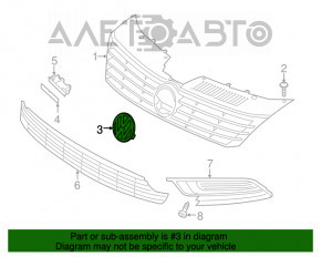 Emblema grilei radiatorului VW CC 13-17, restaurată, suportul rupt, nisip, fisuri