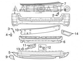 Suportul pentru bara spate stânga Jeep Compass 11-16 pe panou.