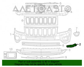 Suportul de bara fata stanga pentru Jeep Compass 11-16 este rupt.