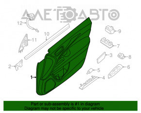 Обшивка двери карточка передняя левая Nissan Pathfinder 13-20 черн с черн вставкой кожа, подлокотник кожа, молдинг под дерево глянец, под память сидений, надрывы, царапины, под химчистку, тычки