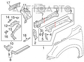 Aripa din față dreapta a un sfert de Subaru Legacy 15-19 argintie este lovită.