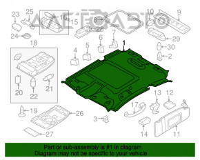 Acoperirea plafonului Audi Q5 8R 09-17, neagră, sub panoramă, cu pliuri.