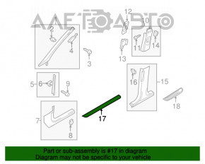 Decorație exterioară prag, față stânga Audi A4 B8 sedan 08-16, neagră, cu ornamente cromate, ghidaje sparte, uzate