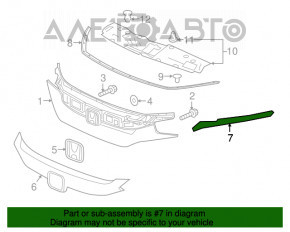 Grila radiatorului dreapta Honda Civic X FC 16-21, negru lucios, nou, original OEM