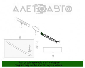 Emblema cu inscripția Sonata de pe capacul portbagajului Hyundai Sonata 11-15 hibrid.