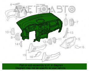 Panoul frontal al torpedo-ului fără AIRBAG pentru Fiat 500L 14-17 pre-restilizare, negru cu inserții grafit, fără capace