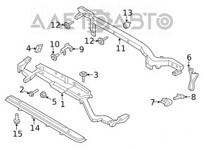 Suportul superior al radiatorului Ford Edge 15-18 din plastic nou, neoriginal, este crăpat