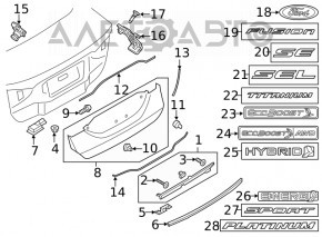 Decorație capac portbagaj pentru mâner Ford Fusion mk5 17-18, ghidaj rupt, crăpătură